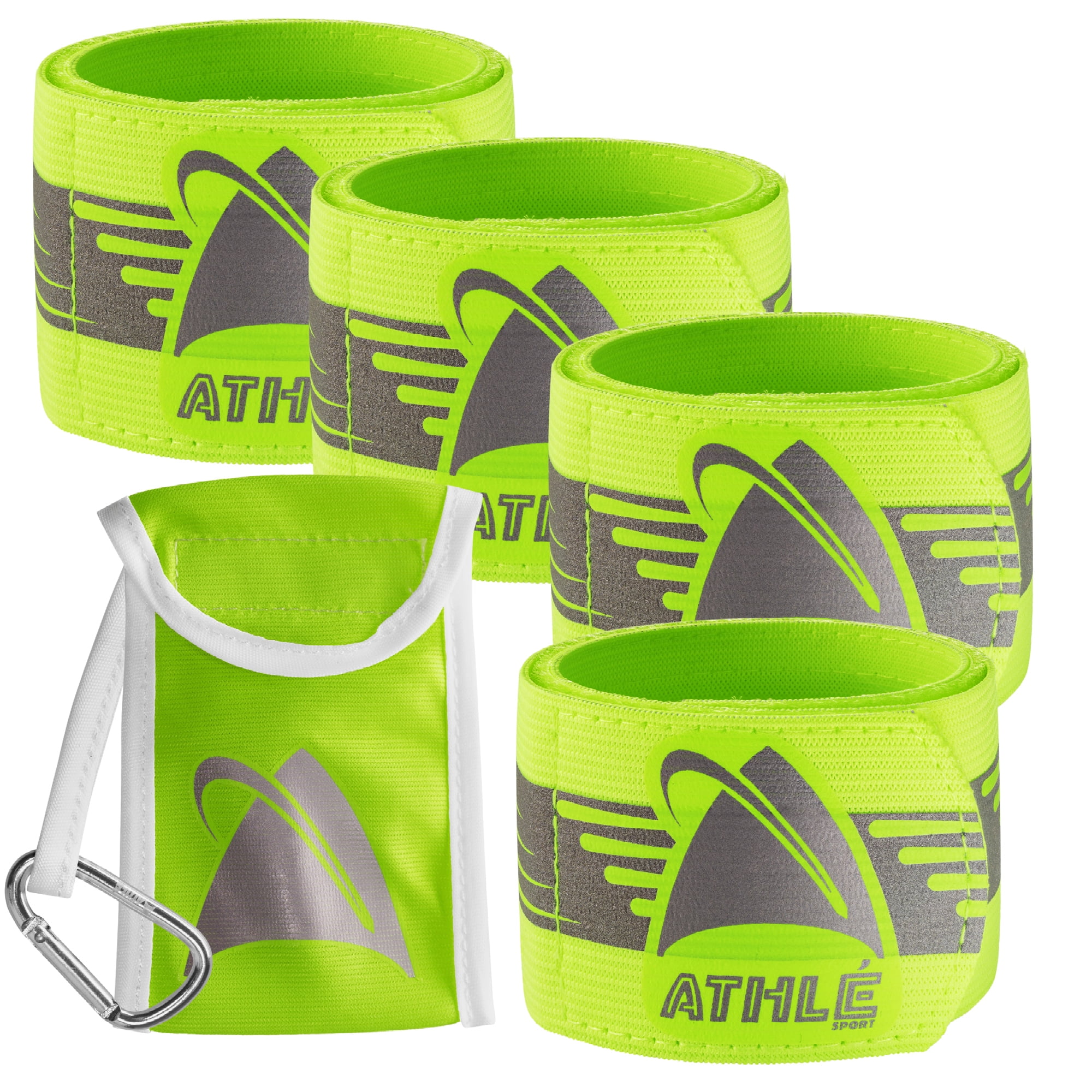 Athlé Reflective Running Gear Safety Bands 4 Pack of Neon Yellow Arm, Wrist or Ankle Band