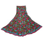 Mogul Women's Skirt Pink,Blue Floral Print Cotton Summer Bohemian Long Skirts
