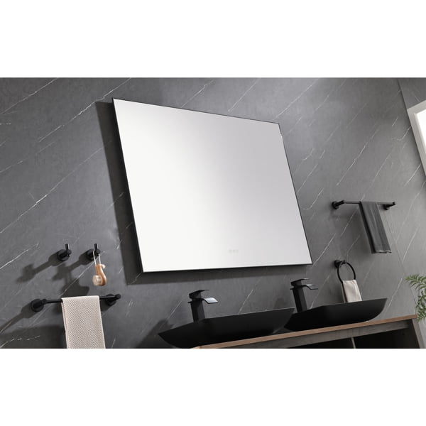 48x36 Inch LED Backlit Bathroom Mirror with Metal Frame, Wall Mounted Vanity Mirror with Smart Touch Button, Anti-Fog, Memory Function, 3 Colors, Stepless Dimmable Makeup Mirror