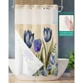 thumbnail image 2 of No Hook Shower Curtain with Snap in Liner, Blue Tulip Watercolor Floral Retro Linen Hotel Shower Curtains for Bathroom, Washable Shower Curtain Liner Set with Mesh Top Window, 54"x78", 2 of 6