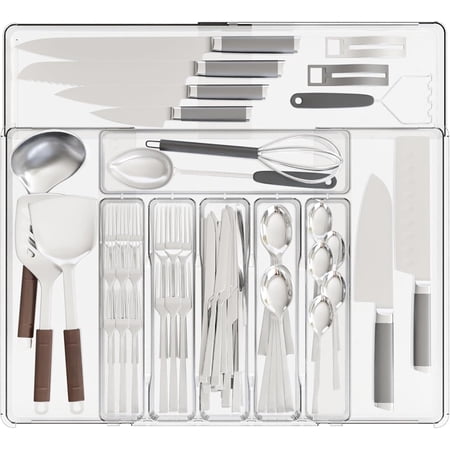 Clear Expandable Silverware Organizers for Kitchen Drawers Large BPA Free Cutlery Organizer in Drawer Plastic Utensil Drawer Organizer Suitable as Flatware Knife Fork Spoon Silverware Holder and Tray