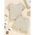 thumbnail image 3 of Qmyliery Little Girl's Two Pieces Clothes Outfit, Round Neck Short Sleeve Ribbed Solid Color T-Shirt + Shorts, 3 of 8