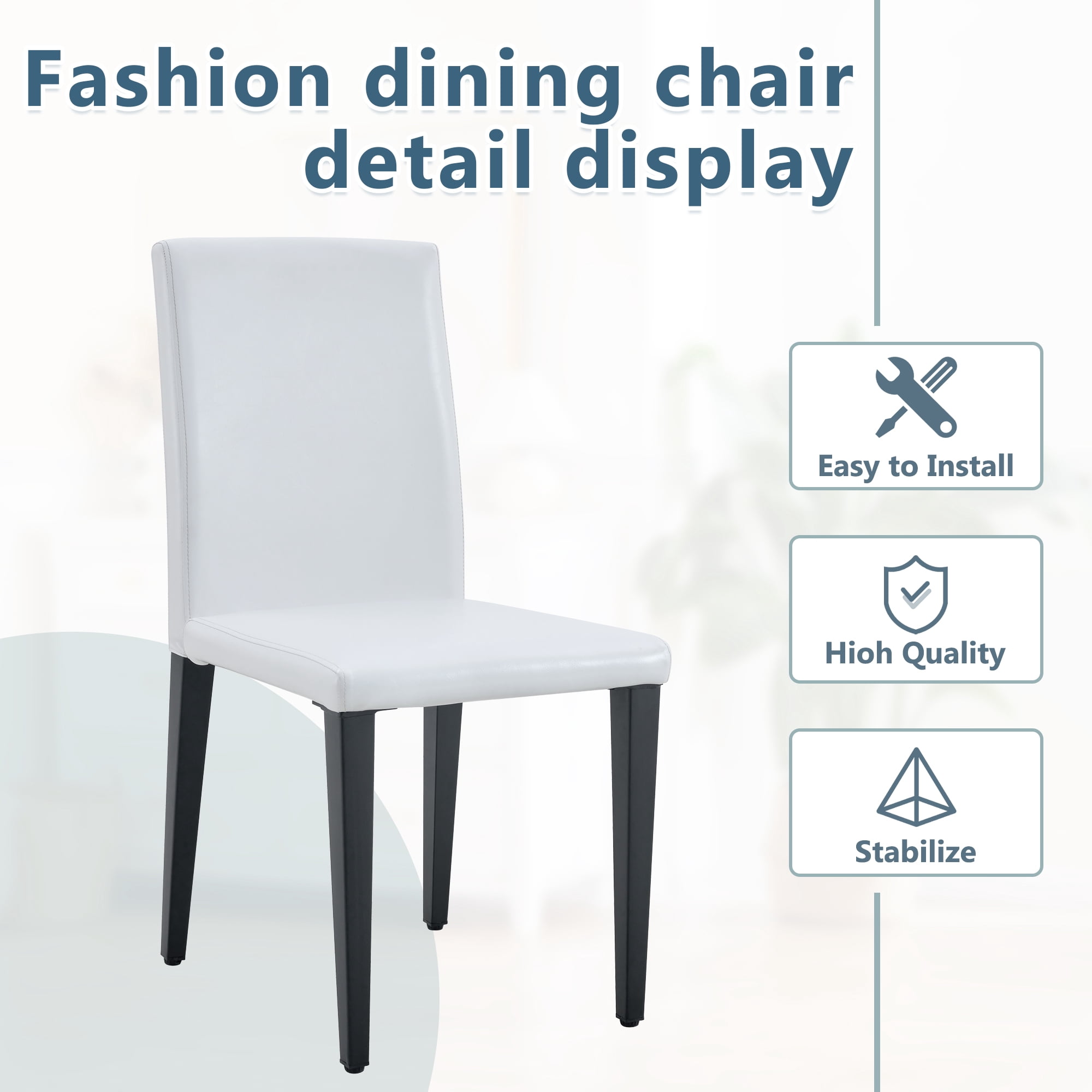 Dining Chairs Set of 4, White PU Leather Dining Chairs 35.4 Inch High with Ergonomic Backrest, 17x16 Sponge Seat, Modern Kitchen Chairs for Dining Room, Home Office and Living Space, Black Metal Leg