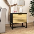 thumbnail image 3 of Resenkos Mid-Century Nightstand with Natural Accent Drawer for Bedroom, Metal Frame in Black, 3 of 8