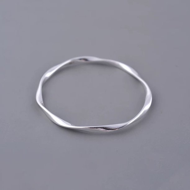 100% pulsera de plata sólida 925 para mujeres y hombres, pulsera Vintage hecha a mano con línea de onda Simple, regalo de cumpleaños S-B451