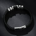 thumbnail image 3 of Leather Bracelet for Men Braided Cuff Wristband Stainless Steel Clasp in Silver and Gold Jewellery Gift, 3 of 6