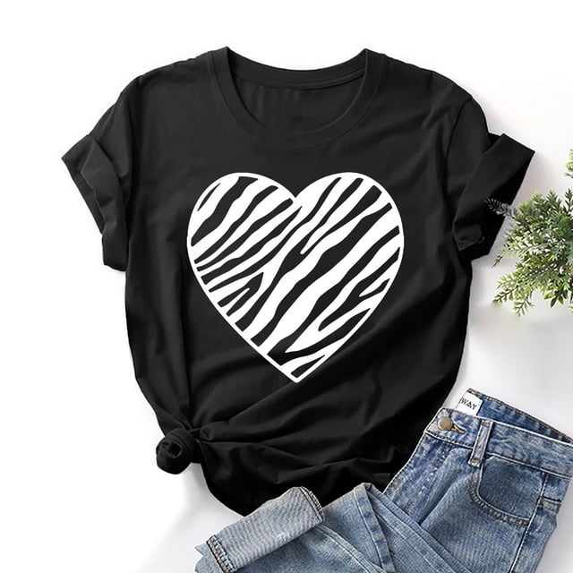 Babysbule Hauts en Liquidation pour Femmes Mode T-shirt à Manches Courtes Imprimé Saint-Valentin Nouveauté Graphique