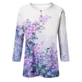 thumbnail image 4 of RPVATI 3/4 Sleeve Shirts for Women Plus Size V Neck Button Down Up V Neck Henley Tops Elbow Sleeve Floral Print Loose Fit Blouses Vintage Summer Tshirts Trendy Tunic Tops 2024 Purple M, 4 of 5