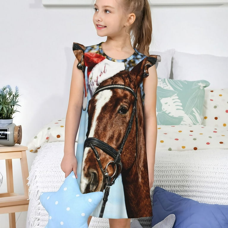 JUNZAN Christmas Horse Print Girls Nightgown Pajamas Soft