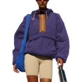 thumbnail image 3 of Veste Ample à Manches Longues pour Femmes, Col Rond, Demi-Fermeture à Glissière, avec Capuche et Cordon de Serrage, Violet Profond m, 3 of 7