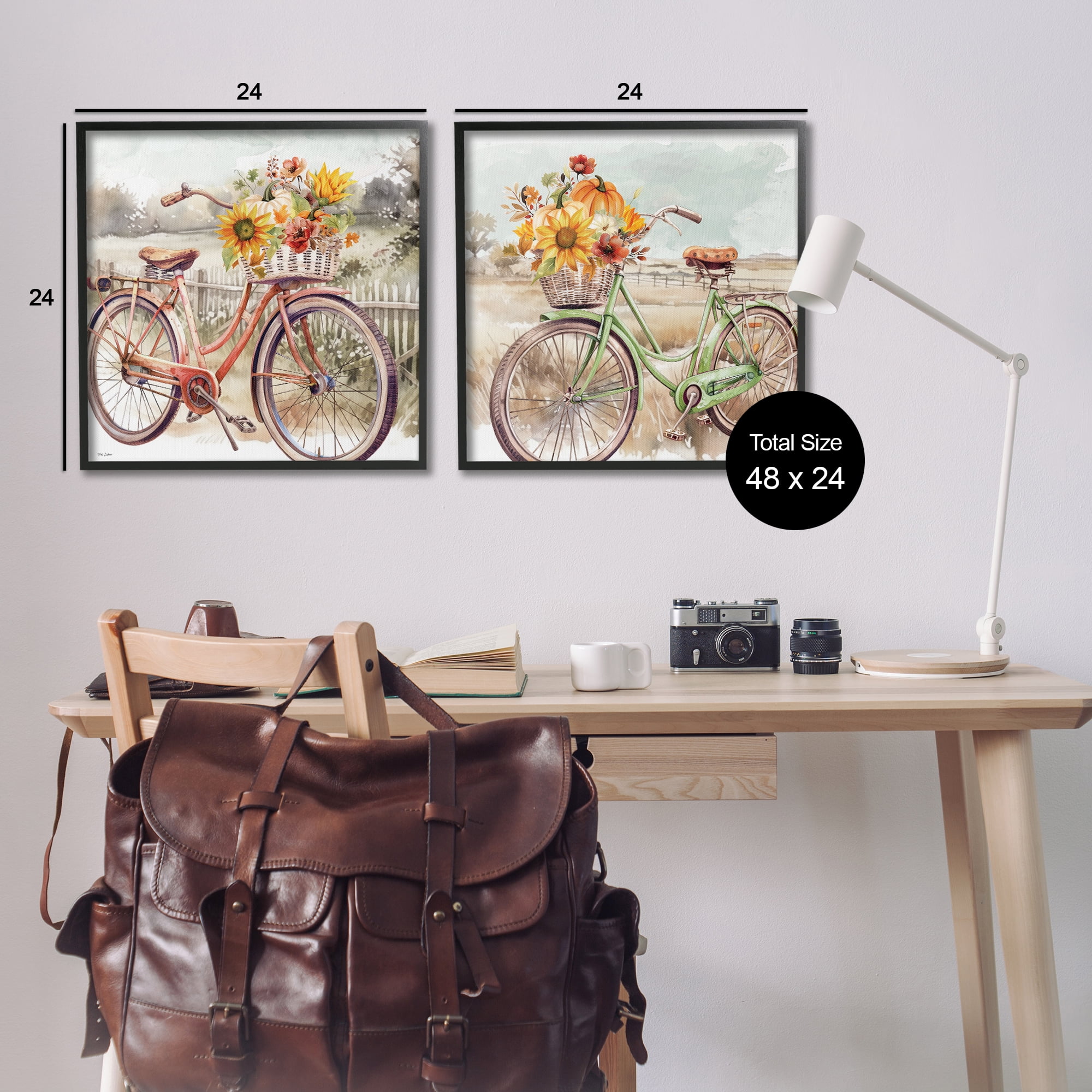 Stupell Industries Rustic Autumnal Bicycles Transportation Painting Black Framed Art Prints Wall Art, 24 x 24, Set of 2