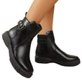thumbnail image 3 of NexTorq Leather Ankle Boots for Women Low Heel Chunky Heeled Short Boots Round Toe Dress Booties with Side Zipper & Buckle Comfortable Non-Slip Fashion Casual Winter Fall Shoes Black US-5 (EU-35), 3 of 5