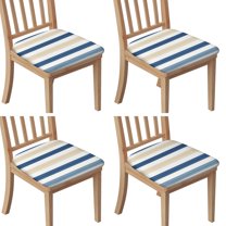 Blue Tan and White Seat Covers for Dining Room Chairs Set Of 4,Stretch Printed Washable Chair Seat Cover with Elastic Ties and Button,Removable Waterproof Couch Cushion Covers