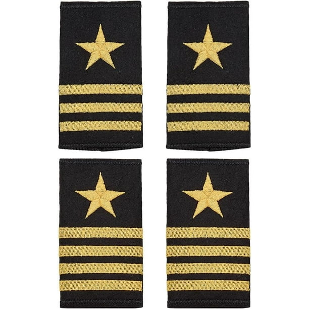 2 pares de charreteras de uniforme de piloto profesional en 2 estilos. Charreteras con tres y cuatro rayas doradas para disfraz de cosplay.