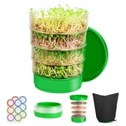 Stackable Seed Sprouting Kit, 4-Tier Microgreens Growing Kit with Drain Holes and Drain Tray, Fresh Organic Bean Seed Sprouter Tray, Soil-Free Sprouter Tray for Beans Alfalfa Seeds