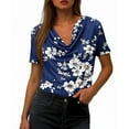 thumbnail image 4 of XUNKUSGA Tops for Women Trendy Cowl Neck Short Sleeve Blouses for Women Fashion Floral T-Shirts for Women Classic Comfortable Womens Work Tops S-2XL,Blue, 4 of 6