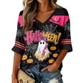 thumbnail image 2 of Halloween Shirts for Women Cute Ghost Graphic Tee Oversized 3/4 Sleeve V Neck T-Shirt Funny Pumpkin Print Spooky Fall Top, 2 of 5