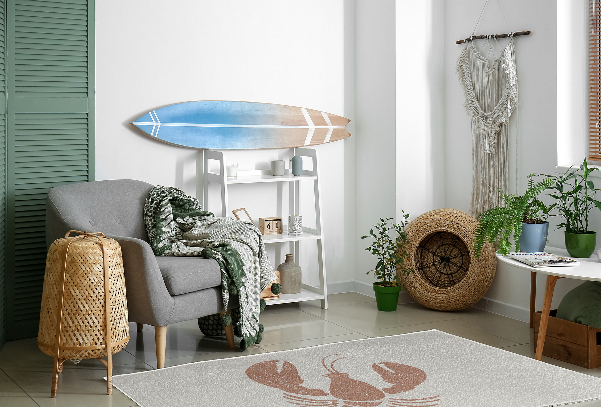 Simply Daisy 4' x 6' Lobster Nautical Chenille Rug, Mauve and White