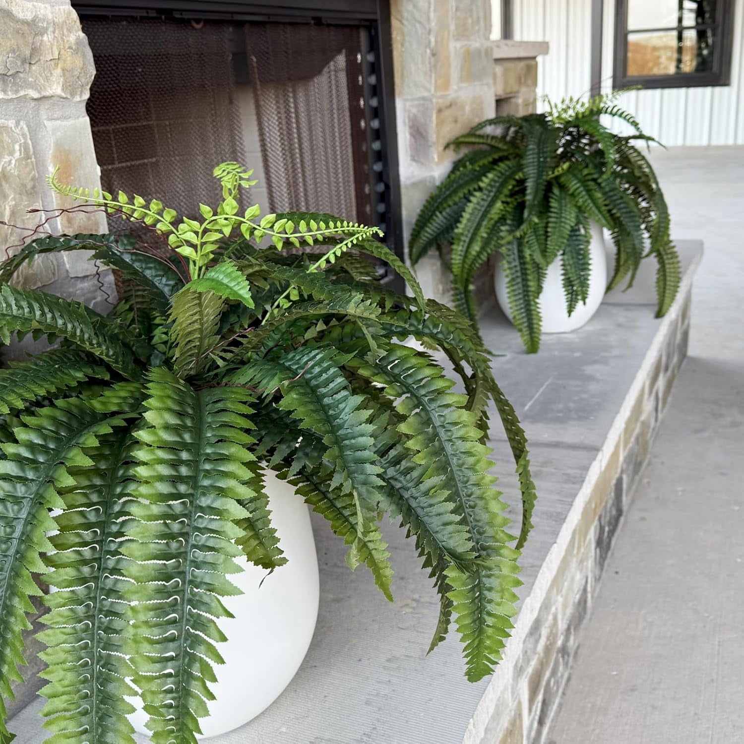 Fake Ferns - Set of 2 Artificial Fern,24 Leaves for Each Bouquet - Indoor/Outdoor Faux Boston Fake Fern Bush Plant for Home, Office, Garden Decoration