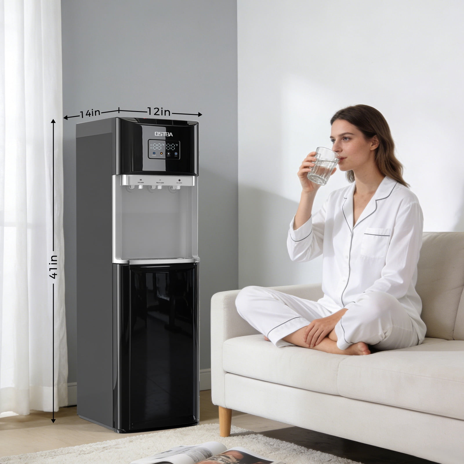 OSTBA Bottom Load Water Dispenser, LED Display, Hot Cold & Room Water, Stainless Steel Tank, Child Lock, 3 & 5 Gallon for Home & Office