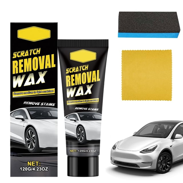 Kit de pulido para quitaarañazos de coche con esponja y toalla, pasta de pulido de 120 ml para arañazos pequeños, marcas de remolinos y transferencia