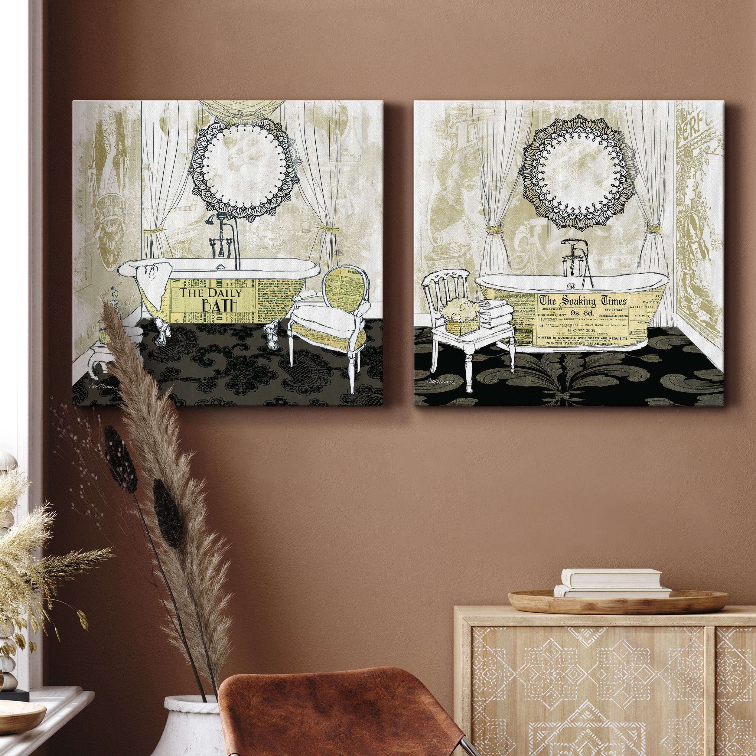 Daily Bath - Premium Gallery Wrapped Canvas - Ready to Hang Set of 2 - 32 x 32 Each