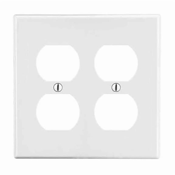 Hubbell Wiring Device-Kellems Dup Recept Wll Plt,Mid;Wht,2Gng,Smth Stn PJ82W