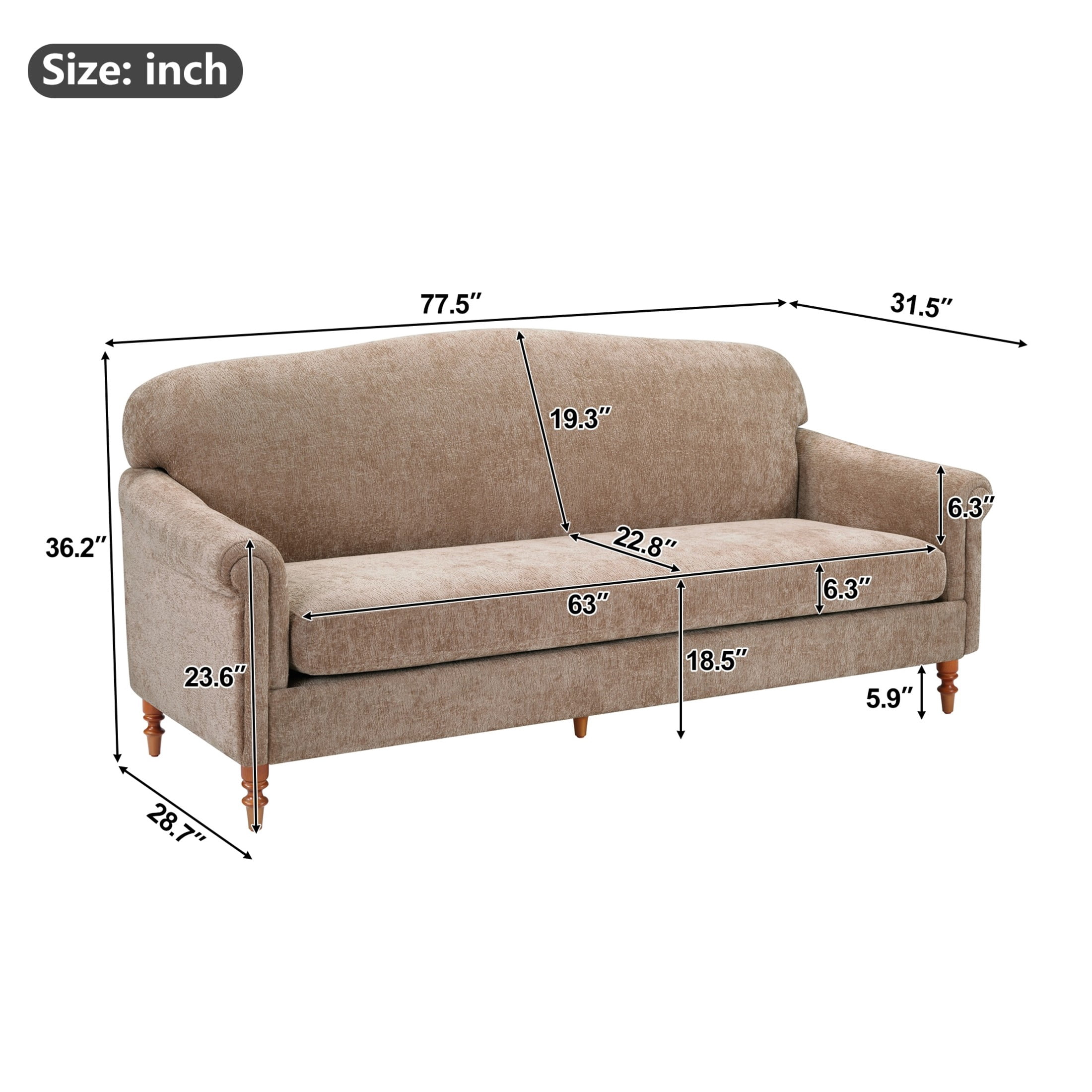 Christopher Knight Home 77.5" Chenille Loveseat Sofa with Rolled Arms, Classic Design 2-seater Couch, Oatmeal