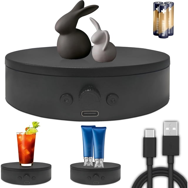 ComXim Rotating Display Stand, 360 Degree Motorized Photography Turntable, 4.53" Black, ABS Material, 11 Pounds Load Capacity