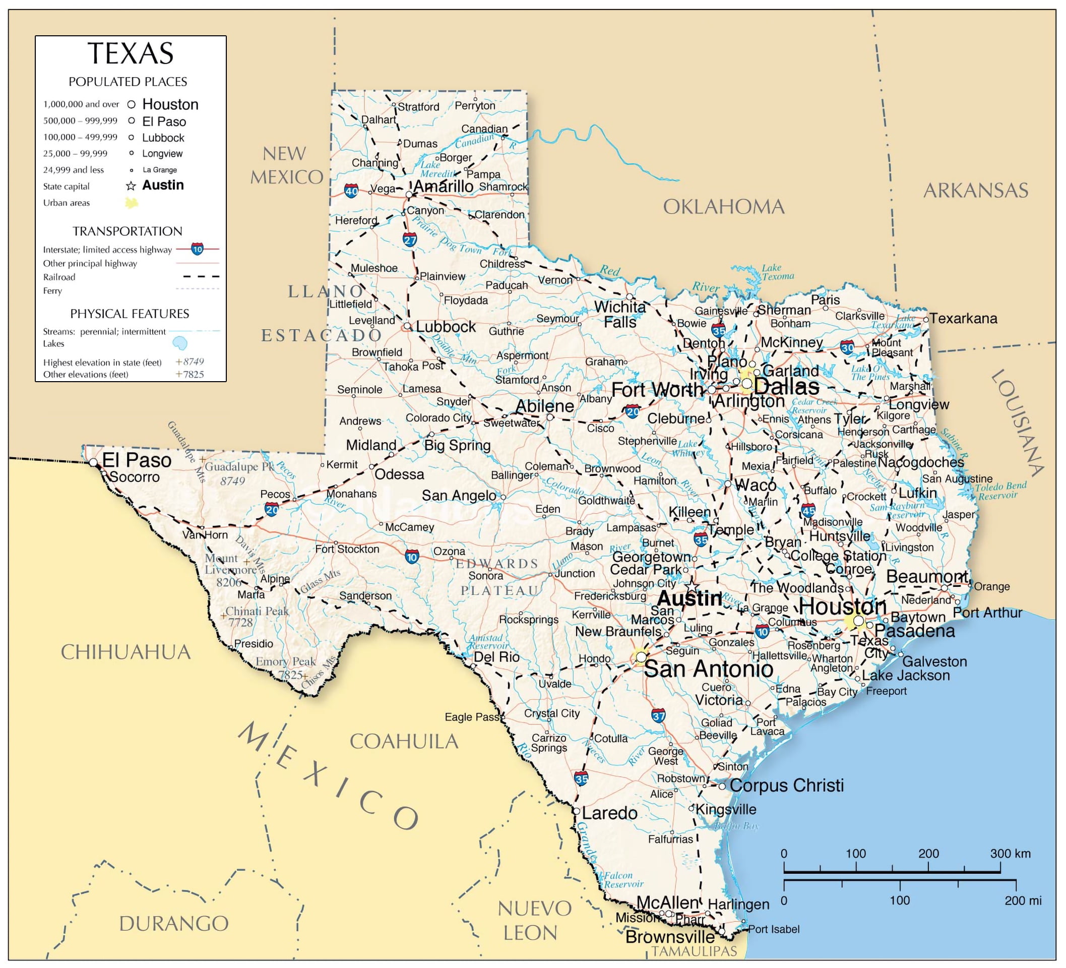 26x24in Texas detailed map of with boundaries, state capital Austin, major cities 【Laminated