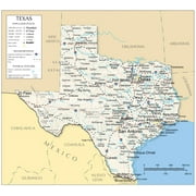 26x24in Texas detailed map of with boundaries, state capital Austin, major cities 【Photo Paper】