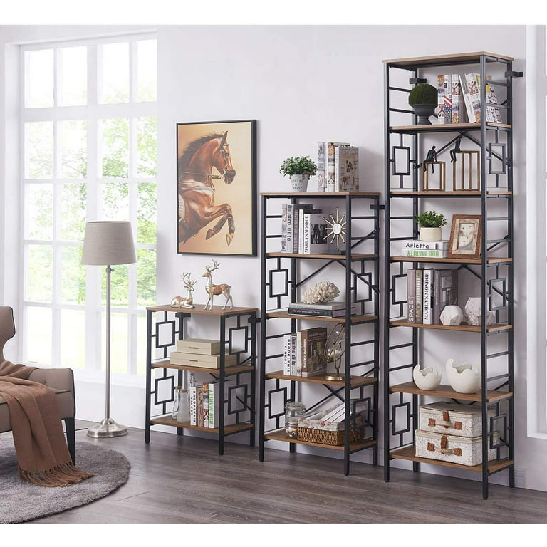 7-Tier Rustic Brown Bookshelf | with Drawer | Wood | for Storage | Costway | Open Back
