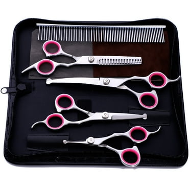 Dog Grooming Scissors Professional Stainless Steel Thinning and Curved Shears with Safety Round Tip Pet Nail Clipper