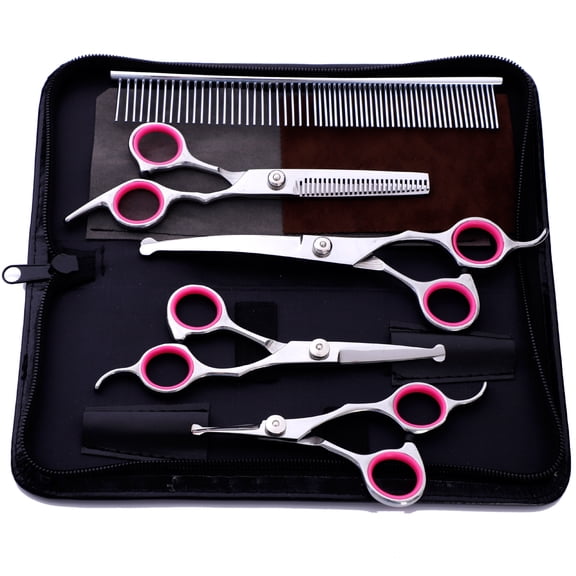 Complete Pet Grooming Set, Stainless Steel Pet Grooming Shears, Safe Round Tip Design, Full Body Grooming Tools For Professional Results, Detachable Finger Rings Allow