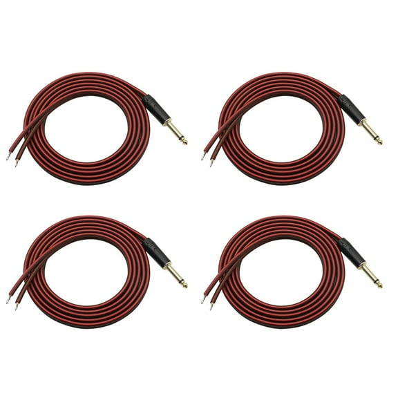 4pcs 1/4 to Speaker Bare Wire,Audio Cable to 6.35mm Male Mono Adapter Open End Gold-Plated OFC HiFi Speaker