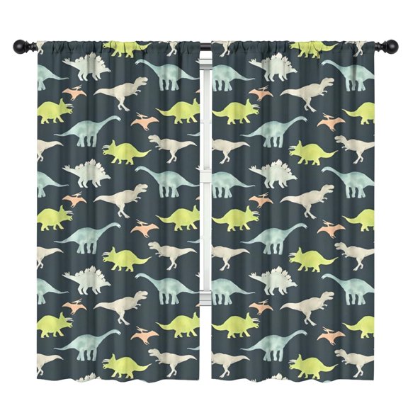 Blackout Kids Curtains,Dark Watercolor Dinosaur Pattern Childrens Insulated Curtains Set Of 2,Bedroom Essentials,Toddler Room Decor 42"x84"