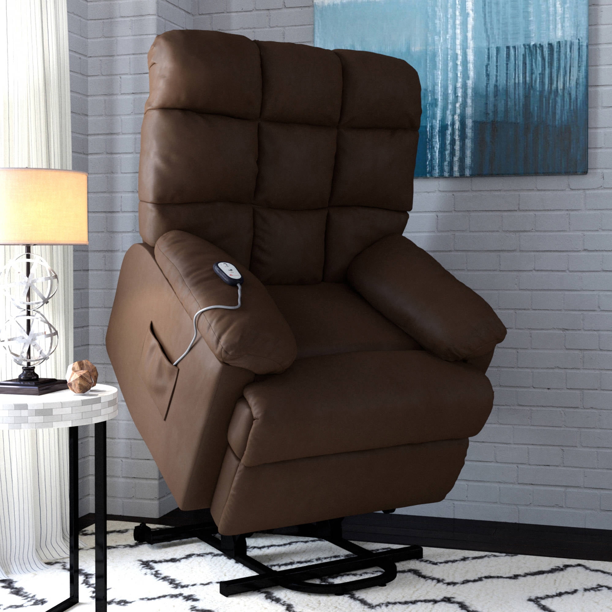 homesvale microfiber wall hugger recliner with power lift chair brown   walmart