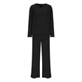 thumbnail image 3 of yunLCZ Nightgowns for Women Ribbed Pajama Sets For Women Pullover V Neck Long Sleeve Sleepwear Matching Comfy Long Pants Outfits Nightshirt, 3 of 4