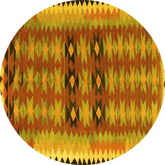 Ahgly Company Machine Washable Indoor Round Southwestern Yellow Country Area Rugs, 7' Round