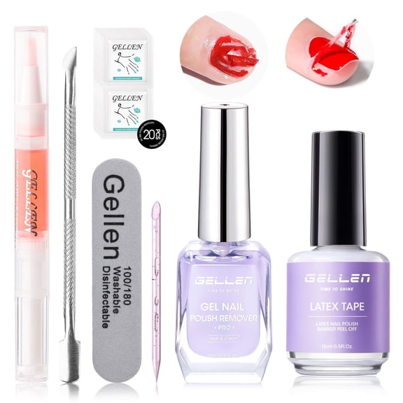 Gellen Gel Nail Polish Remover Kit, with Peelable Liquid Latex for Nails, Gel Polish Remover Kit Fast Nail Gel Removal in 2-5 Minutes No Soaking or Wrapping