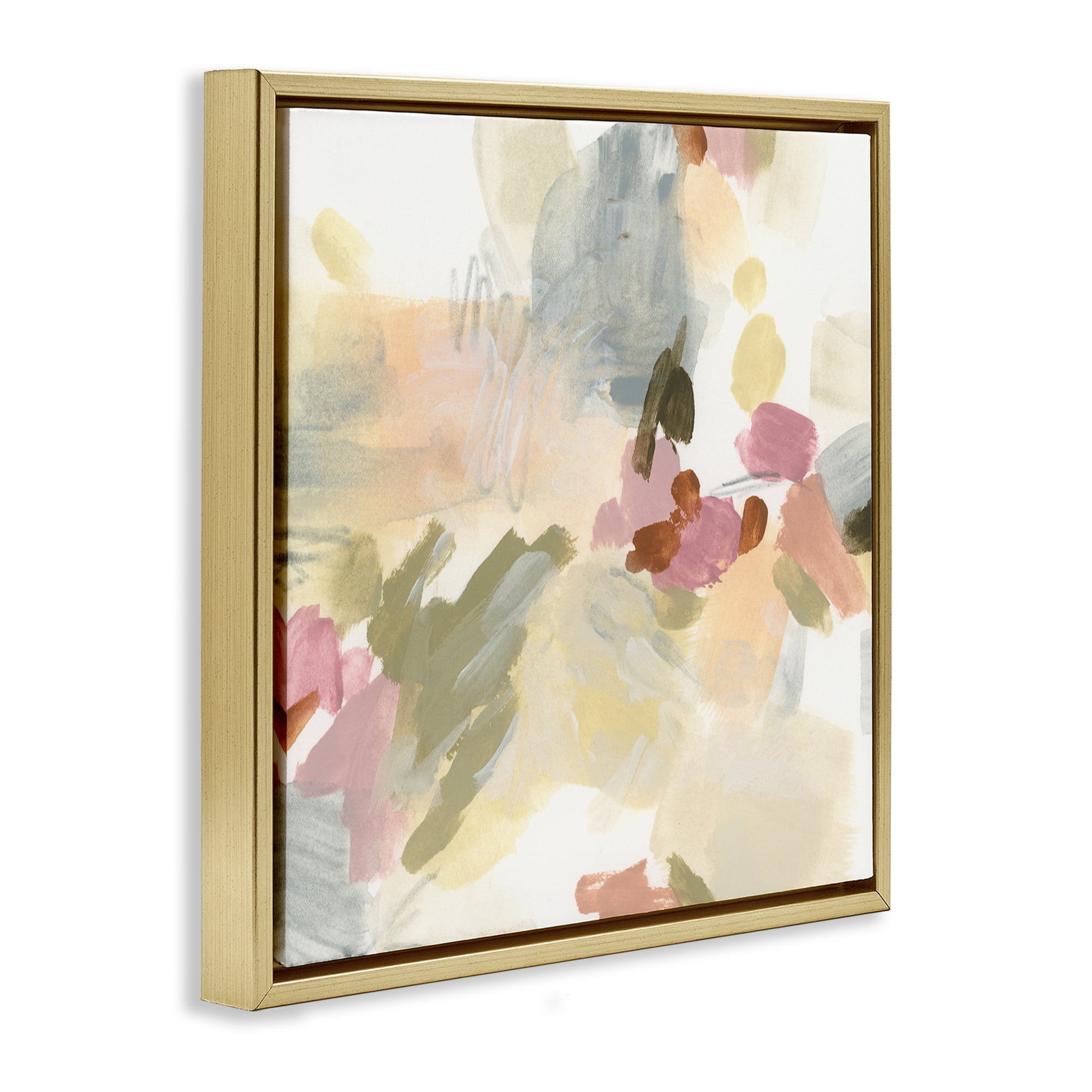 Stupell Industries Soft Restless Abstraction Abstract Painting Gold Floater Framed Canvas Art Print Wall Art, 25 x 25