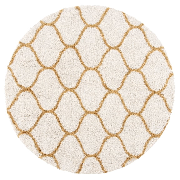 SAFAVIEH Hudson Arline Plush Geometric Shag Area Rug, Ivory/Gold, 7' x 7' Round