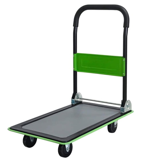 Green 330 lb. Capacity Foldable Flatbed Hand Truck with 2, 360° Swivel Wheels for Loading and Storage