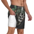 thumbnail image 2 of Swim Trunks with Compression Liner Swimming Shorts Bathing Suit Skull Veteran Army Leaf, 2 of 7