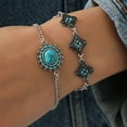 thumbnail image 1 of Juego de 2 pulseras de cadena de cobre con eslabones bohemios para hombre y mujer, joyería vintage ajustable, brazalete apilable de aleación para uso diario., 1 of 9