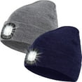 thumbnail image 2 of 2WIN2BUY 2 Packs Unisex Beanie with Light Built In,USB Rechargeable Hands Free Headlamp Knitted Hat,Winter Warm Fleece Lined LED Beanie,Gray+Navy Blue, 2 of 10