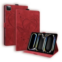 ELEHOLD for iPad Air 13 inch 2024 Leather Case,Embossed Butterfly Pattern Folio Flip Smart Case Card Slots Kickstand Magnetic Clasp ShockAirof Case for iPad Air 13" 2024,Red