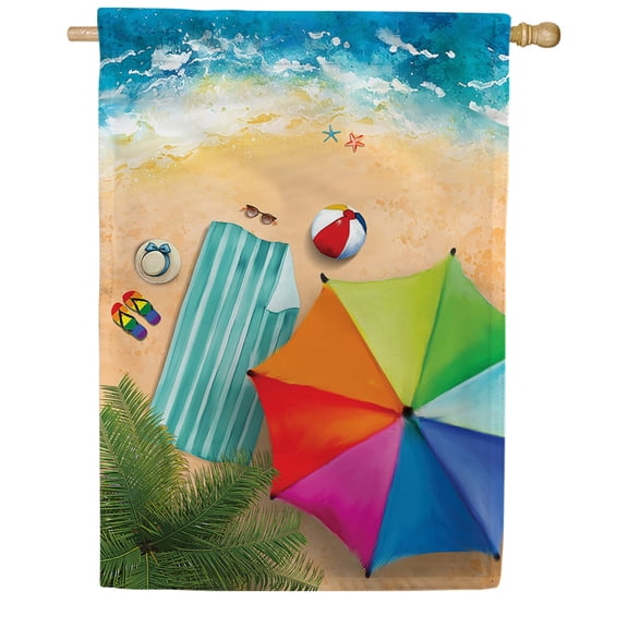 America Forever Beach Fun House Flag 28 x 40 inch Double Sided Fun in the Sun Flip Flops Palm Tree Yard Outdoor Decorative Tropical Enjoy Vacation Relax Flag