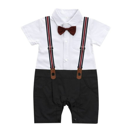

ZRBYWB Baby Boy Clothes Gentleman White Shirt Bowtie Tuxedo Onesie Jumpsuit Overall Romper For 3 To 18 Months Cute Summer Clothes