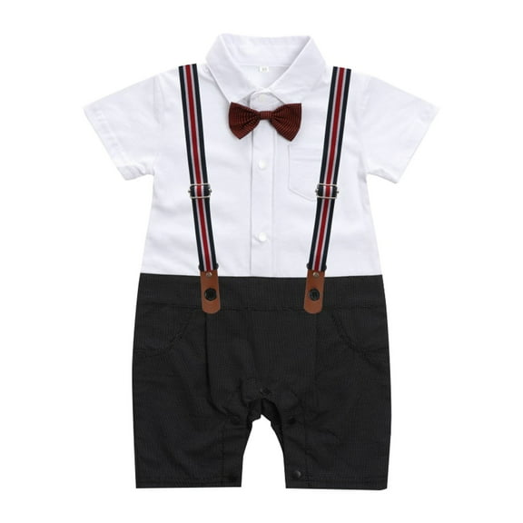 Huowey Newborn Baby Boy Gentleman White Shirt Bowtie Tuxedo Onesie Jumpsuit Overall Romper For 3Months To 18Months Cozy Dailywear, 9-12 Months